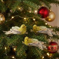 Article Set de 6 oiseaux de Noël avec clip, décoratifs, verts, paillettes, 12 cm