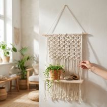 Article Étagère suspendue en macramé pour plantes avec plateau en bois 40x15 cm