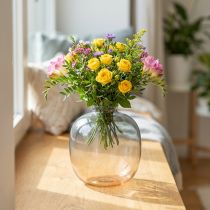 Article Petite vase en verre dégradé bleu et rose H9cm Ø8cm