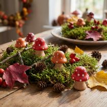 Article Mini-champignons décoratifs en bois, rouge et orange, 4 cm, 12 pièces