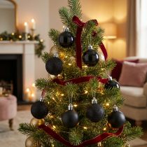 Article Boules de Noël miniatures noires en plastique incassable Ø3cm, lot de 14