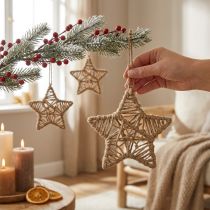Article Étoiles Décoratives à Suspendre en Jute Nature - Lot de 4, Ø18 cm
