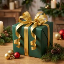 Article Ruban cadeau doré avec rayures brillantes – 10 mm x 250 m