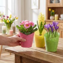 Article Set de 9 cache-pots en papier tressé rose, jaune et vert – Ø 9 cm, H 18 cm