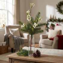Article Branche de Neige Artificielle avec Baies Blanches et Feuilles 74 cm