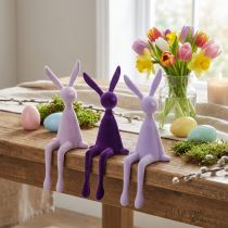Article Figurines lapins décoratifs violet et lilas en velours - Lot de 3