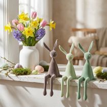 Article Figurines de lapins décoratifs en flocage vert et brun 28 cm - Lot de 3