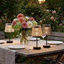 Article Lampes de Table LED Solaires en Verre Transparent, Brun et Gris - H25 cm - Lot de 3