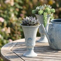 Article Coupe décorative en métal blanc et bleu aspect antique Ø11 cm H17,5 cm