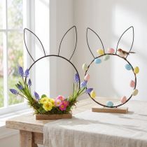 Article Anneau décoratif en métal motif lapin noir sur socle en bois Ø20 cm (lot de 2)