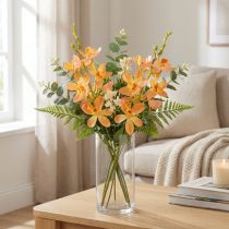 Article Branche d’Orchidée Artificielle 8 Fleurs Orange 38 cm – Lot de 2