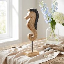 Article Figurine Hippocampe décorative en bois de manguier avec perles, 28 cm