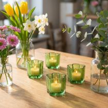 Article Photophore en verre vert forme fleur Ø7,5 cm H6 cm set de 6