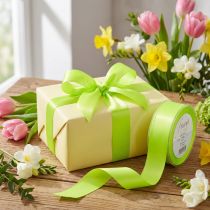 Article Ruban cadeau, ruban décoratif, bord tissé, vert citron, 40 mm, 50 m