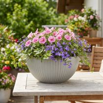 Article Pot de fleurs rond en plastique gris effet marbré Ø30 cm