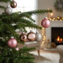Article Boules de Noël en Verre Rose et Gris Ø50mm – Lot de 24