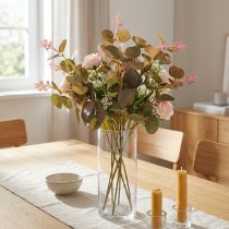 Article Eucalyptus artificiel avec fleurs roses 45cm - Lot de 3