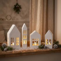 Article Set de 4 mini maisons décoratives blanches en métal 14 cm