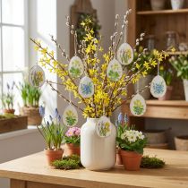 Article Ornements œufs de Pâques 8 cm en métal avec motifs de fleurs printanières – Lot de 8