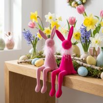 Article Figurines décoratives lapins de Pâques avec boa en plumes - 27 cm - Rose et rose vif - Lot de 2