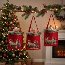 Article Sac Noël en feutrine rouge avec garniture en fourrure – Lot de 3 – 15,5x18 cm