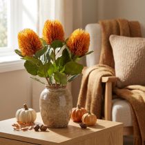 Article Lot de 3 branches de fleurs artificielles Banksia orange 58 cm