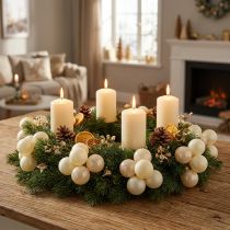 Article Mini boules de Noël en verre crème mat et brillant Ø40 mm - Lot de 32