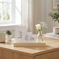 Article Kartenhalter en bois avec mini vase en verre, 25×7,5×12 cm