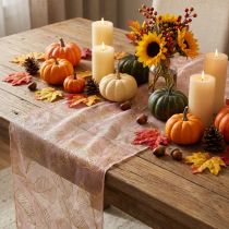 Article Tapis de table automnal orange et or avec motif feuilles 48x450cm