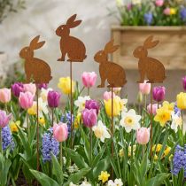 Article Lot de 4 piquets de jardin en métal silhouette lapin rouillée 11×15 cm