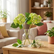 Article Hortensias Artificiels Vert avec Touches Rouges 43 cm - Lot de 2