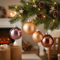 Article Boules de Noël en verre rose et abricot Ø6 cm - Lot de 24