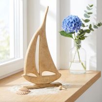 Article Décoration Voilier en Bois Naturel sur Socle – Hauteur 42 cm