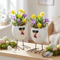 Article Pot décoratif mini œuf poule avec lunettes de soleil et pieds 12,5 cm, lot de 2