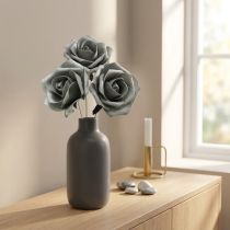 Article Lot de 4 roses artificielles en mousse grise Ø15cm avec tige