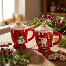 Article Lot de 2 tasses de Noël en céramique motif Père Noël et bonhomme de neige 10,5 cm