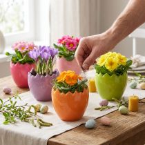 Article Lot de 4 cache-pots décoratifs en forme d'œufs de Pâques en céramique colorée Ø11 cm
