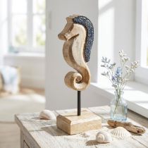Article Décoration hippocampe en bois de manguier avec perles - 20 cm