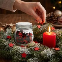 Article Pot de Décoration en Verre avec Étoiles en Bois Rouges - 9 cm