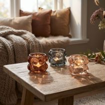 Article Lot de 3 photophores en verre teinté Ø8,5cm H6,5cm couleurs assorties