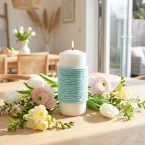 Article Fil de décoration en laine et jute, bleu clair, 55 m