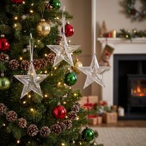 Article Lot de 6 étoiles transparentes à suspendre en plastique 15 cm – Décoration de Noël