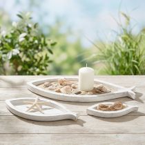 Article Duo de plateaux décoratifs en bois blanc et naturel, forme poisson, 3 tailles