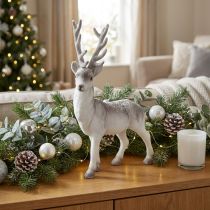 Article Déco cerf floqué/neigé 39cm