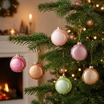 Article Décorations pour sapin de Noël en verre, forme macaron, 6 cm, tons pastel