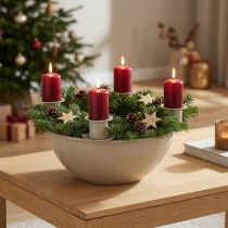 Article Coupe à bougies avec 4 supports pour bougies, 15 cm, plastique beige, centre de table de l'Avent moderne