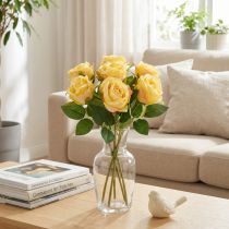 Article Arrangement de roses artificielles jaunes, 44 cm, lot de 6
