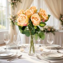Article Bouquet de roses artificielles réalistes 44 cm rose tendre - Lot de 6