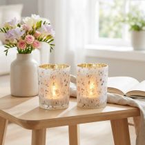 Article Photophore en verre motif papillon 12,5 cm – Lot de 2
