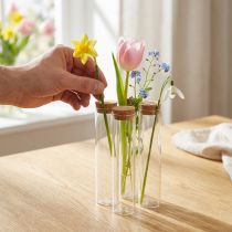 Article Vase en tube à essai en verre avec bouchon en liège Ø4cm H18cm - Lot de 6